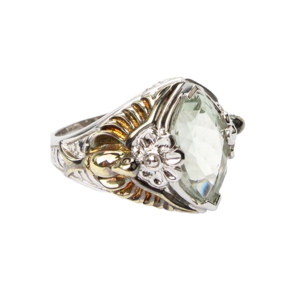 Designer Womens 925 Silver +Gold Plated Prasiolite Dove Cocktail Ring Sz 7 10.7g